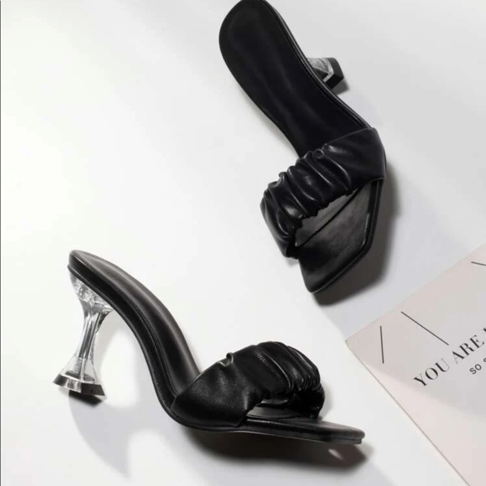 Black glass heels